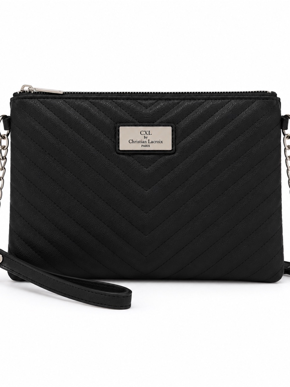 Christian Lacroix Paris Caviar Clutch Black NWT Chain Crossbody
